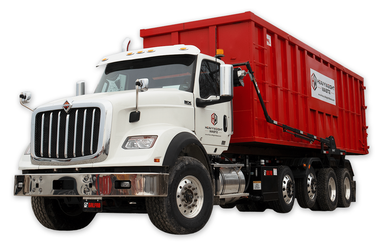 Heavyweight Waste roll-off dumpster truck on transparent background